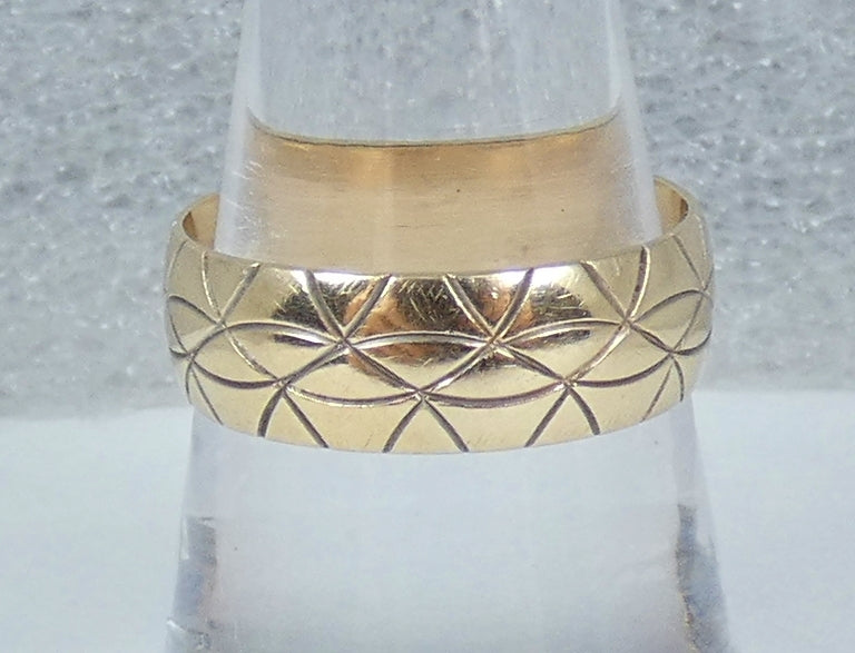 Vintage Solid 9ct Yellow Gold 6.5mm Textured Wedding Band Ring Size 8.5 Q 58 375