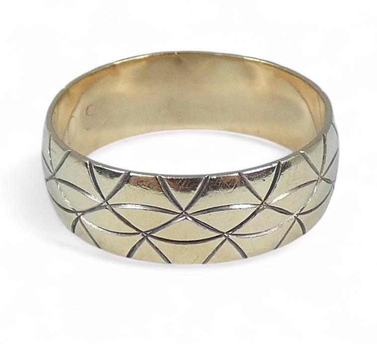 Vintage Solid 9ct Yellow Gold 6.5mm Textured Wedding Band Ring Size 8.5 Q 58 375