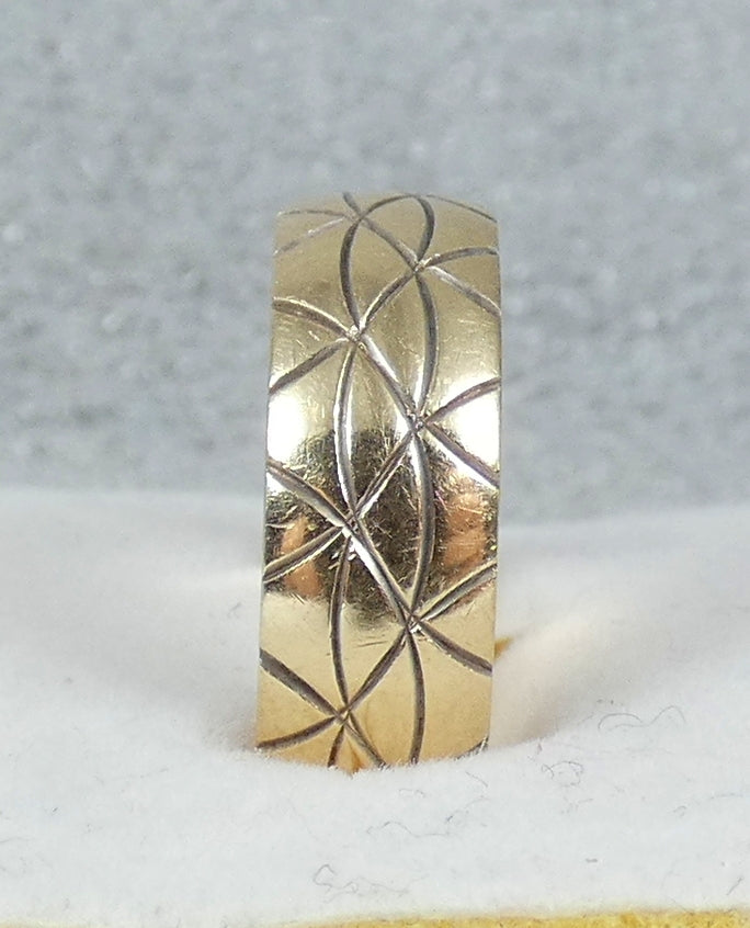 Vintage Solid 9ct Yellow Gold 6.5mm Textured Wedding Band Ring Size 8.5 Q 58 375