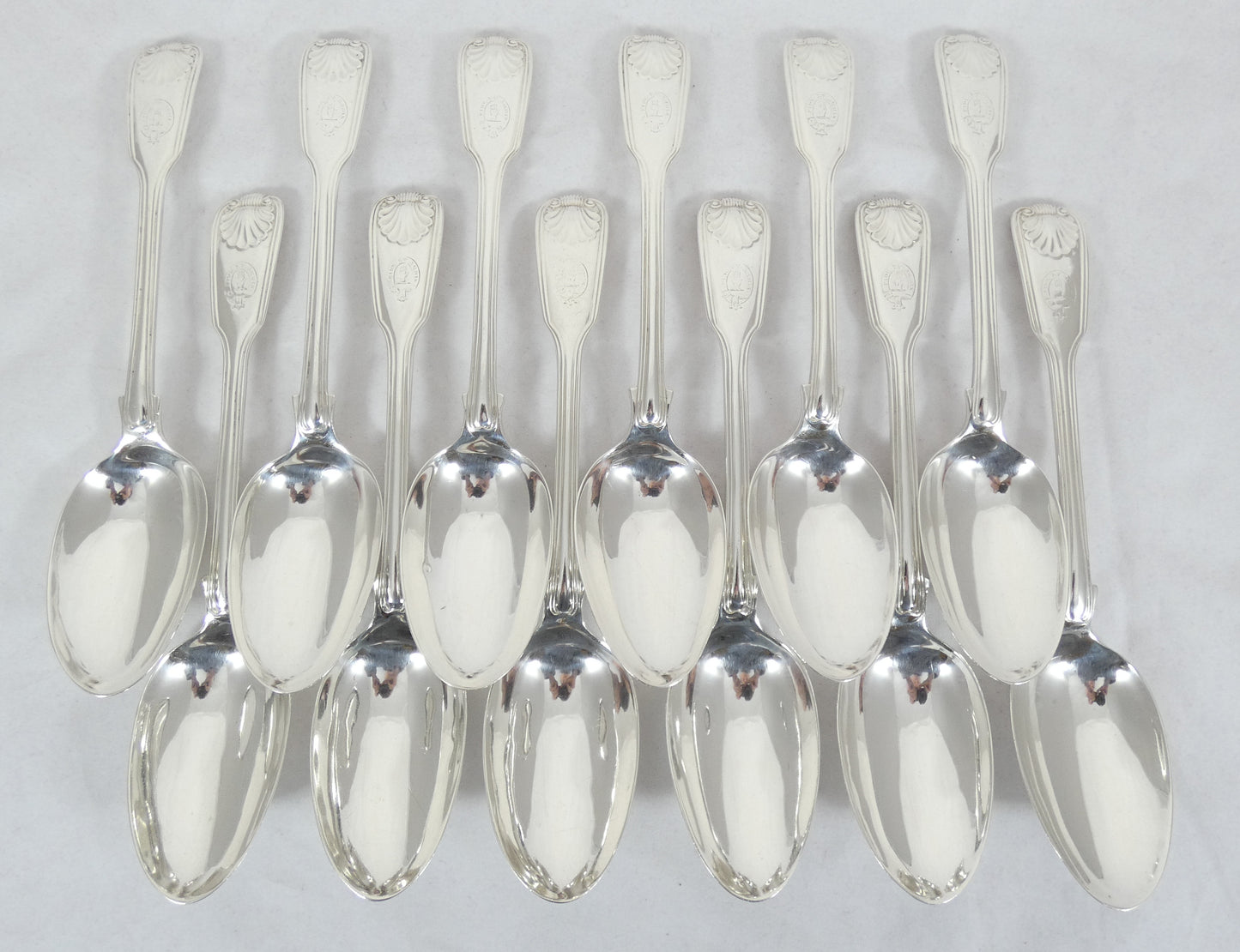 Antique Victorian 48pc Sterling Silver 12pl Cutlery Set Fiddle Thread & Shell
