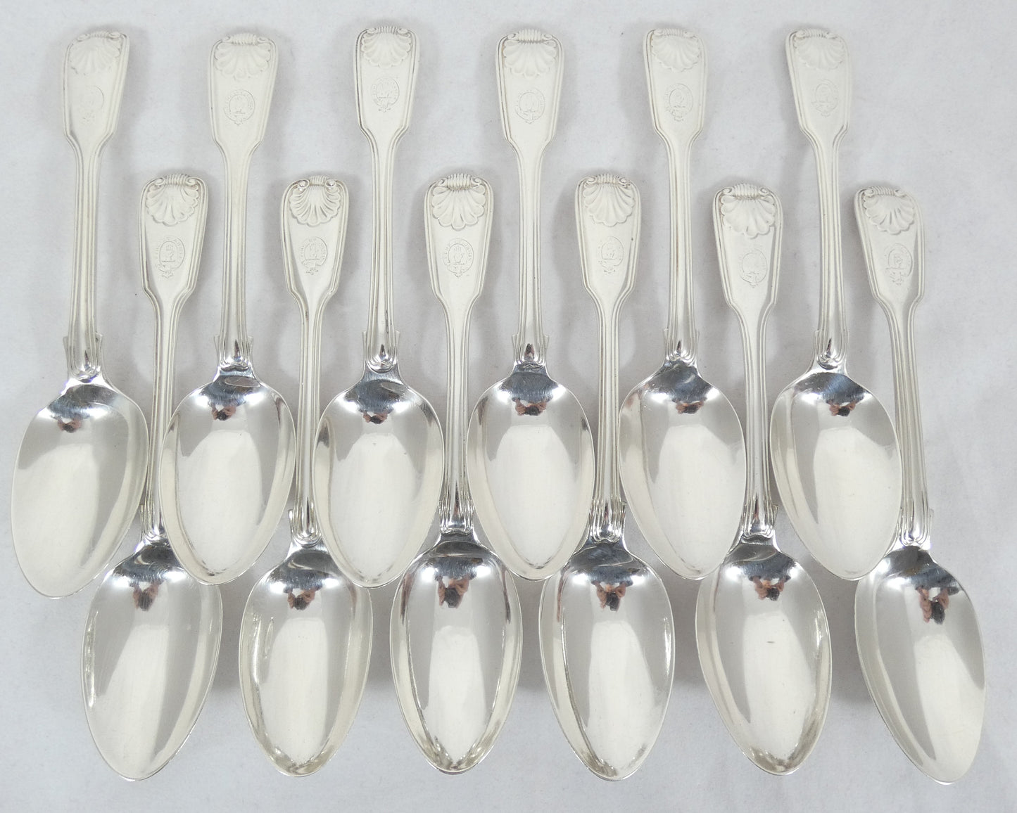 Antique Victorian 48pc Sterling Silver 12pl Cutlery Set Fiddle Thread & Shell
