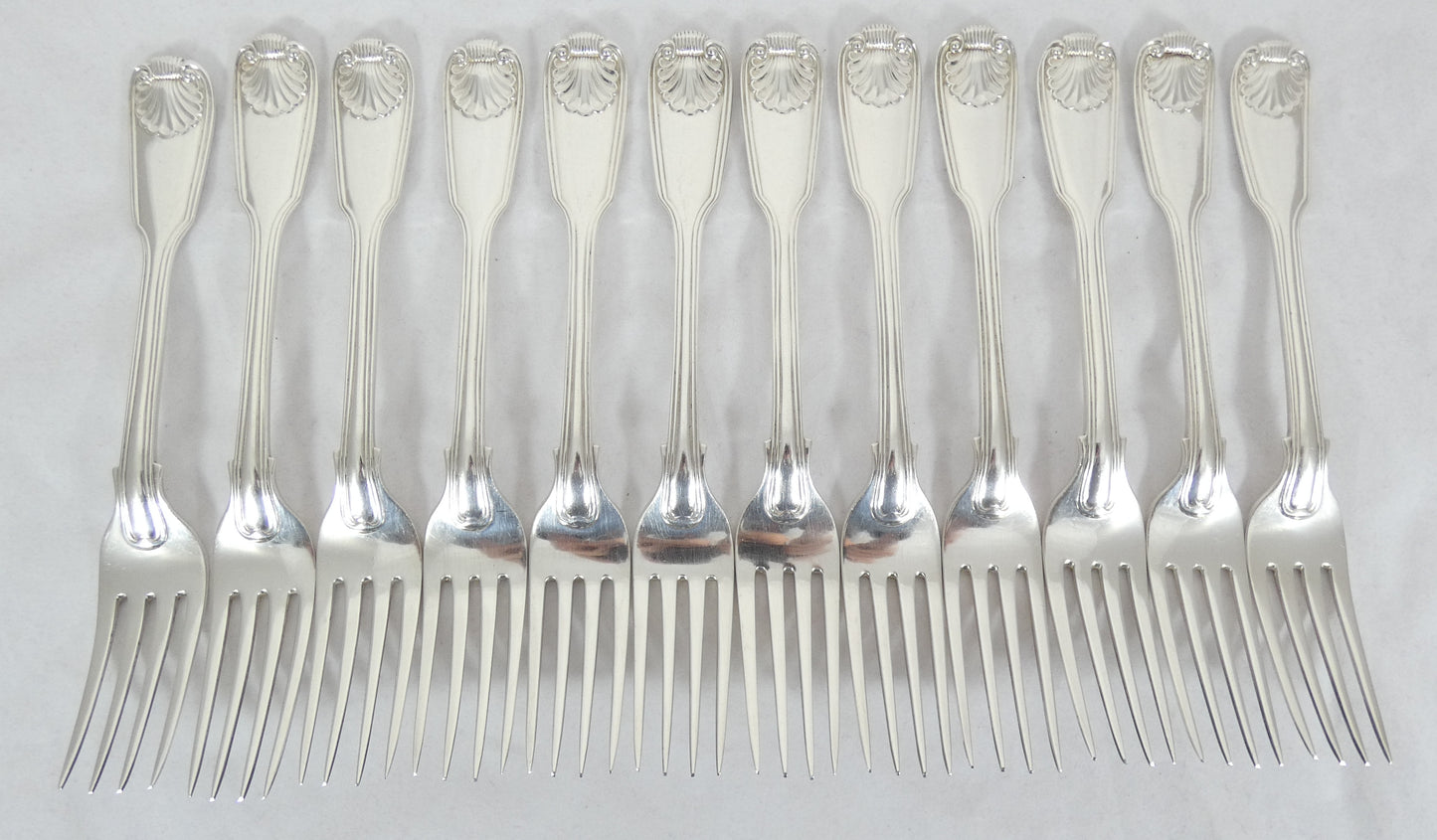 Antique Victorian 48pc Sterling Silver 12pl Cutlery Set Fiddle Thread & Shell