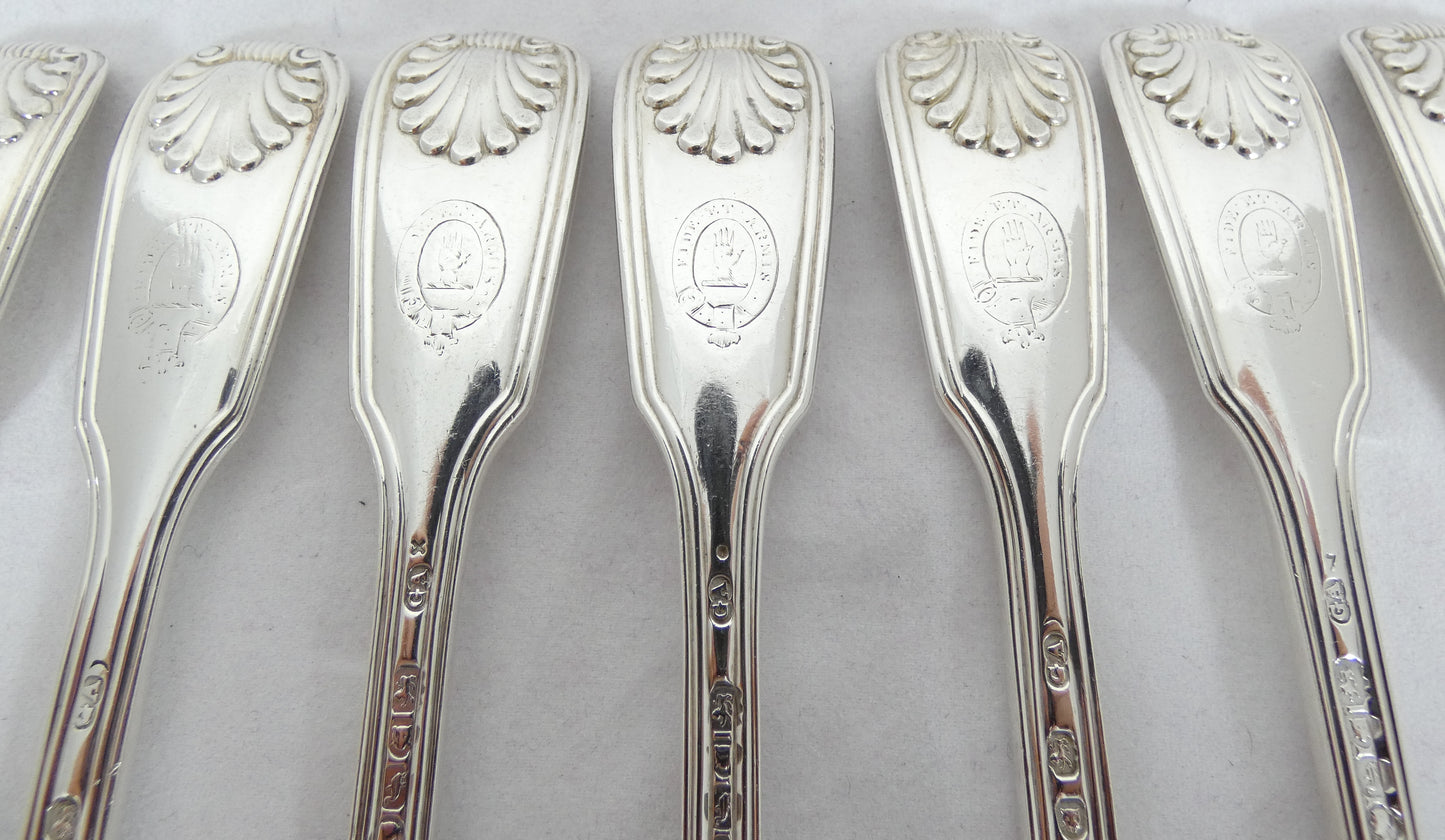 Antique Victorian 48pc Sterling Silver 12pl Cutlery Set Fiddle Thread & Shell