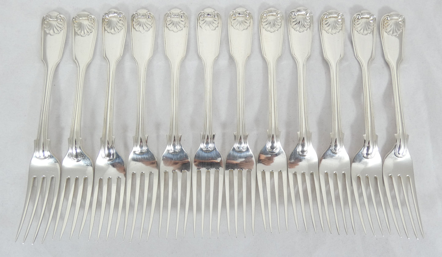 Antique Victorian 48pc Sterling Silver 12pl Cutlery Set Fiddle Thread & Shell