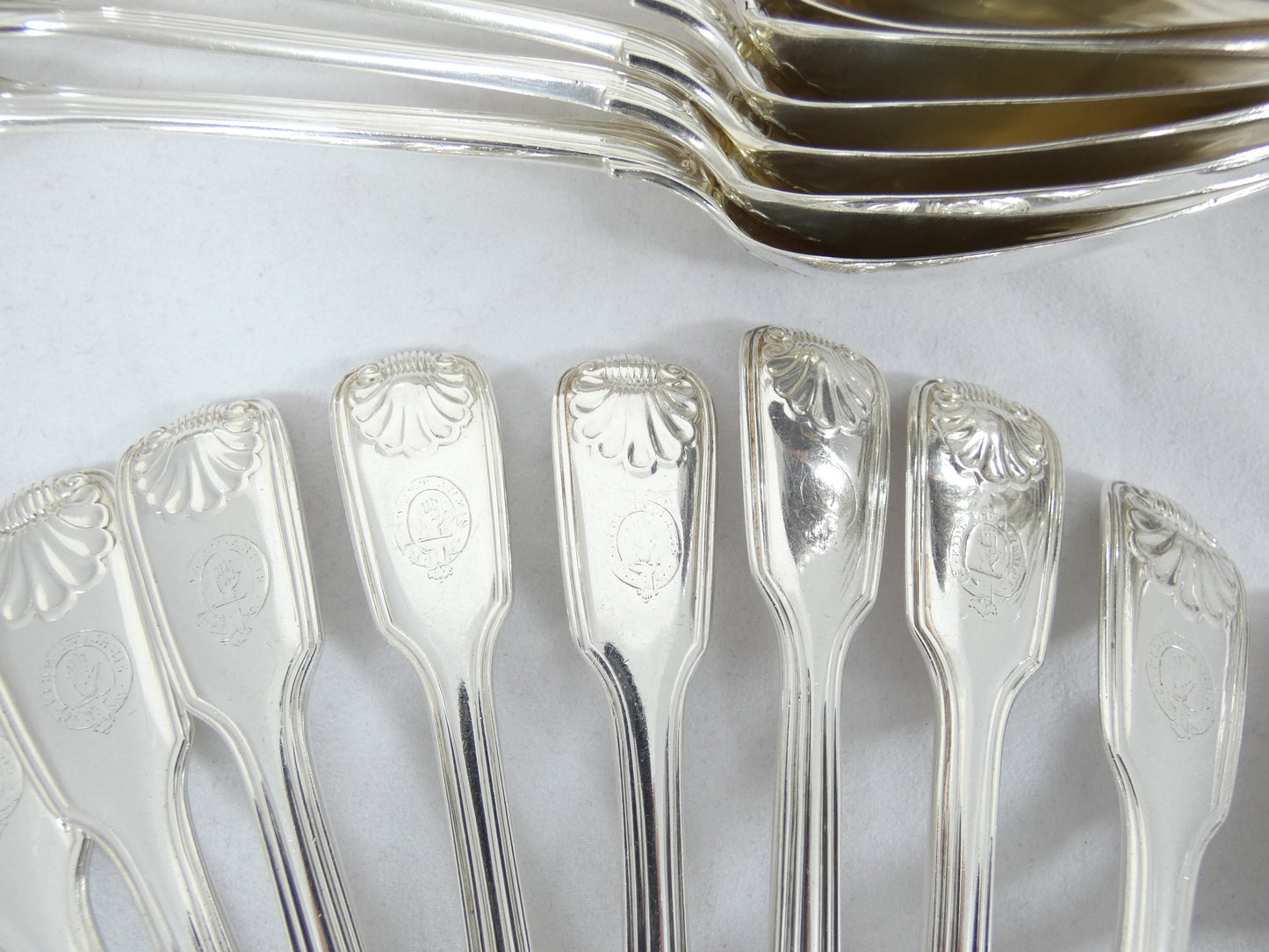 Antique Victorian 48pc Sterling Silver 12pl Cutlery Set Fiddle Thread & Shell