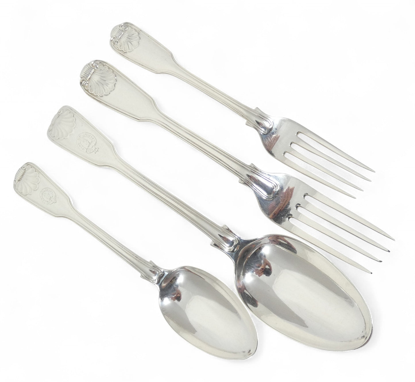 Antique Victorian 48pc Sterling Silver 12pl Cutlery Set Fiddle Thread & Shell