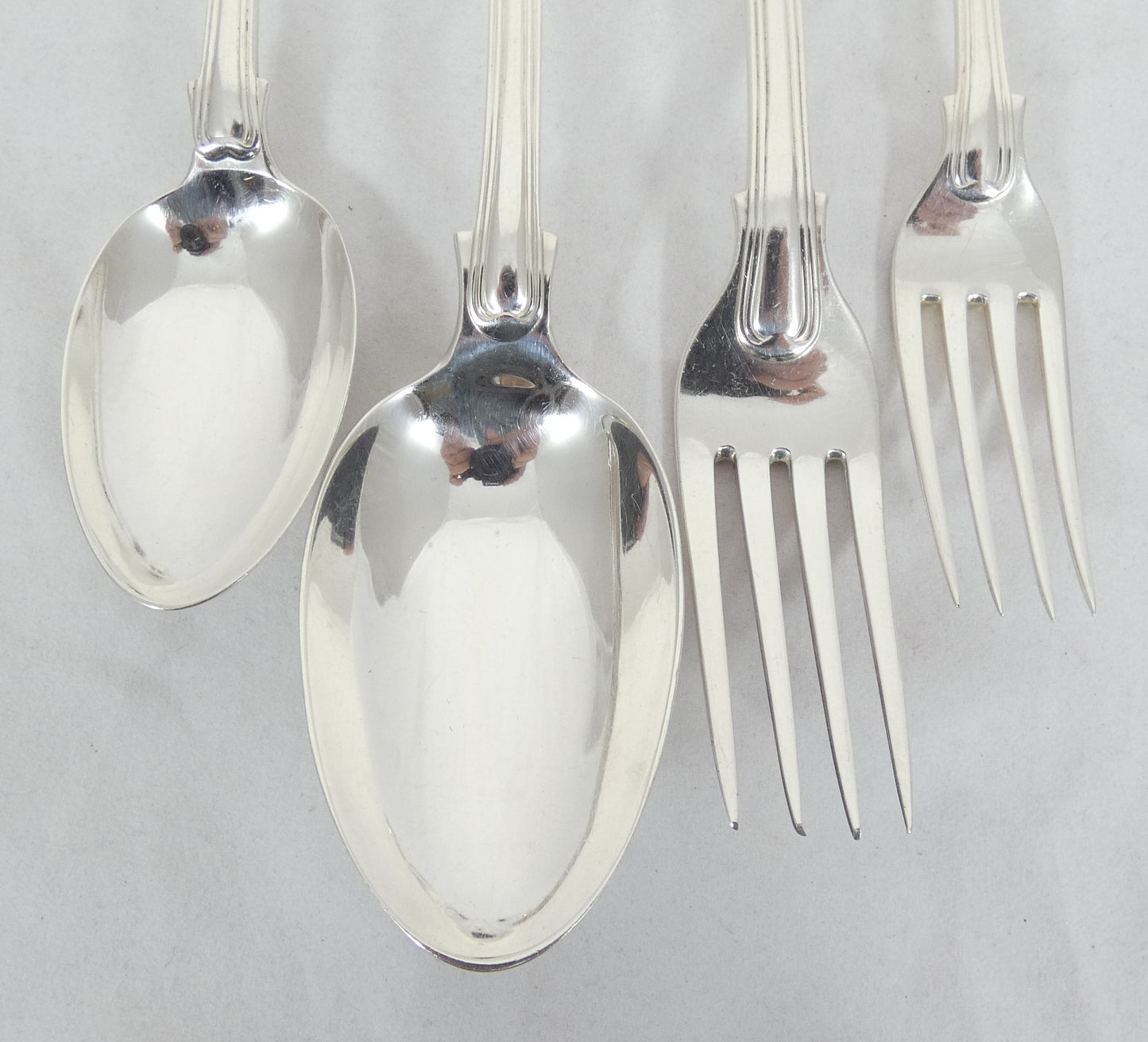 Antique Victorian 48pc Sterling Silver 12pl Cutlery Set Fiddle Thread & Shell