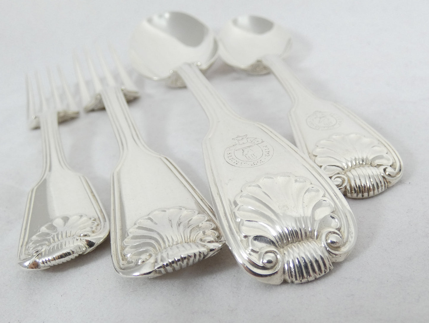 Antique Victorian 48pc Sterling Silver 12pl Cutlery Set Fiddle Thread & Shell