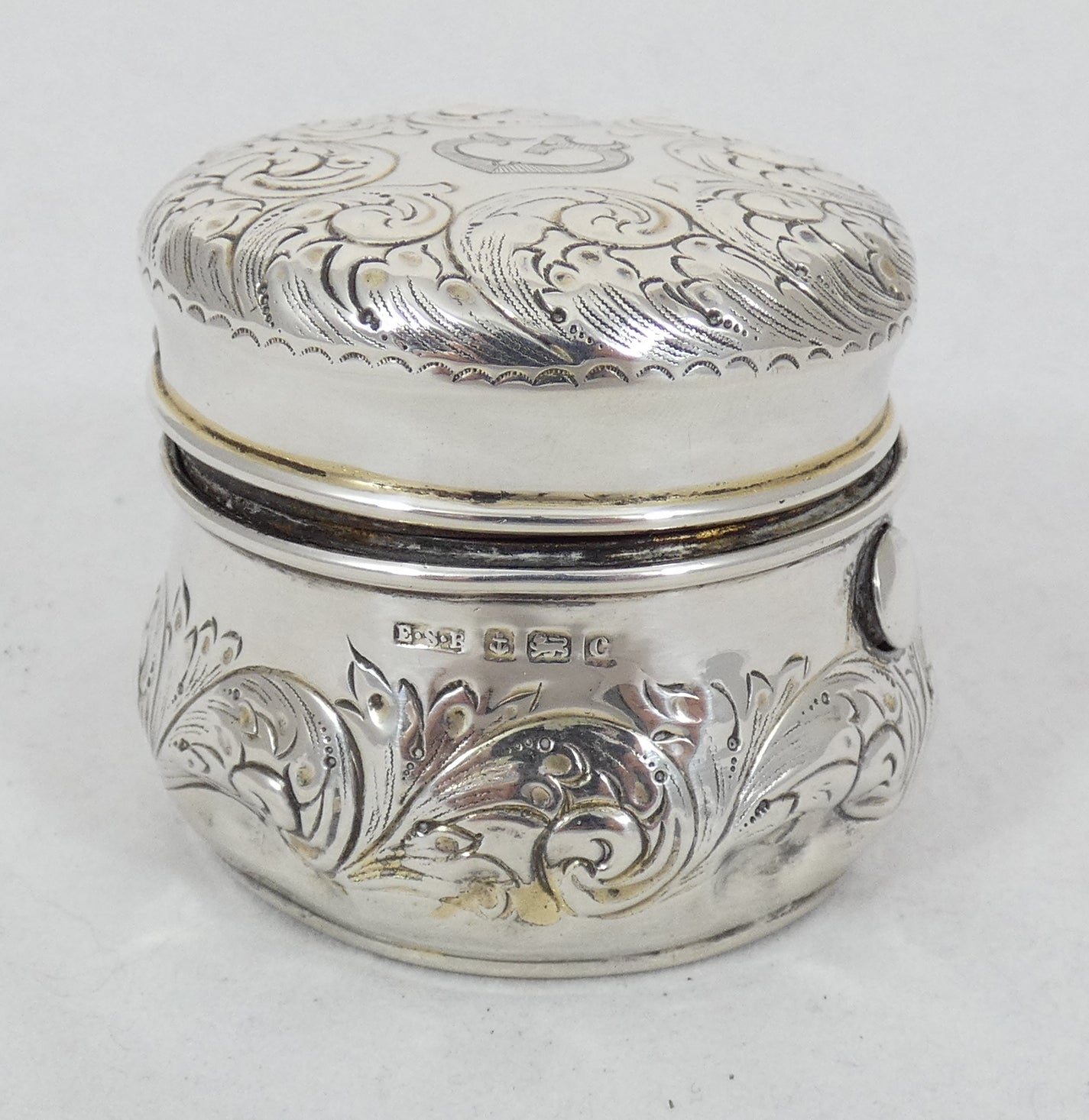 Antique Edwardian 1902 Sterling Silver Travel Inkwell Ink Well Pot Repousse Jar