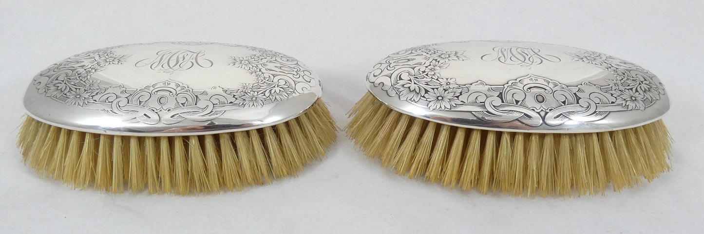 Vintage Pair of Gorham Sterling Silver Oval Clothes Brushes Brush Set C1605 Hair