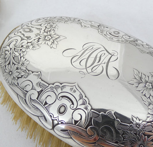 Vintage Pair of Gorham Sterling Silver Oval Clothes Brushes Brush Set C1605 Hair