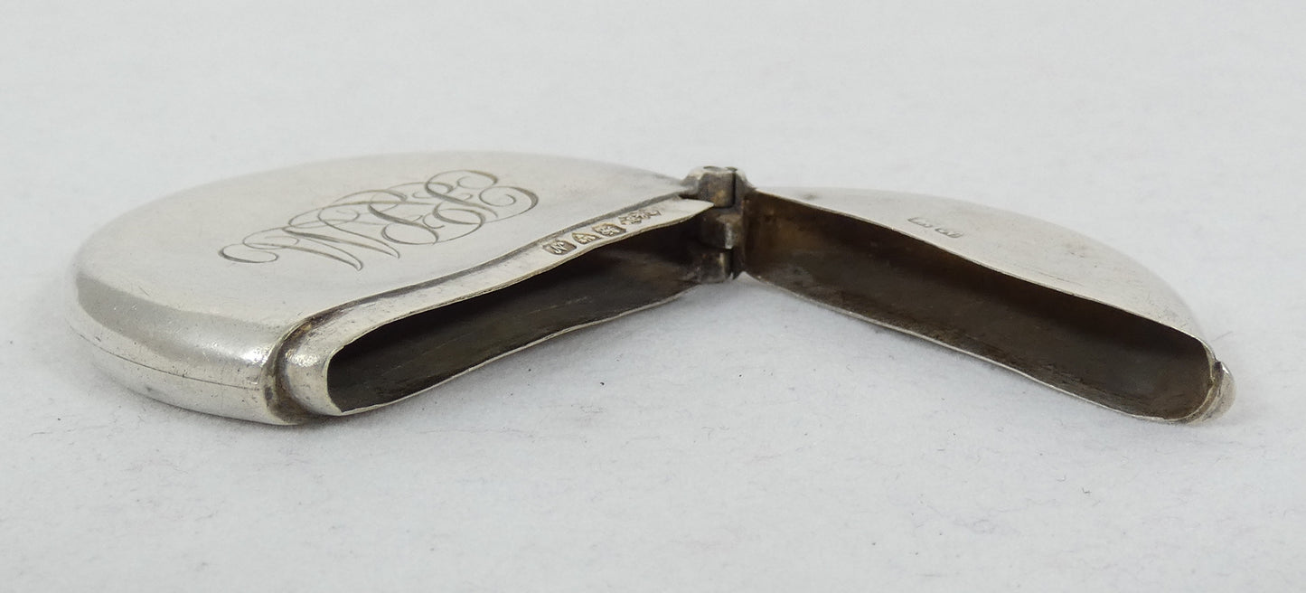 Antique Edwardian 1913 Sterling Silver Match Safe Vesta Case Round Circular Moon