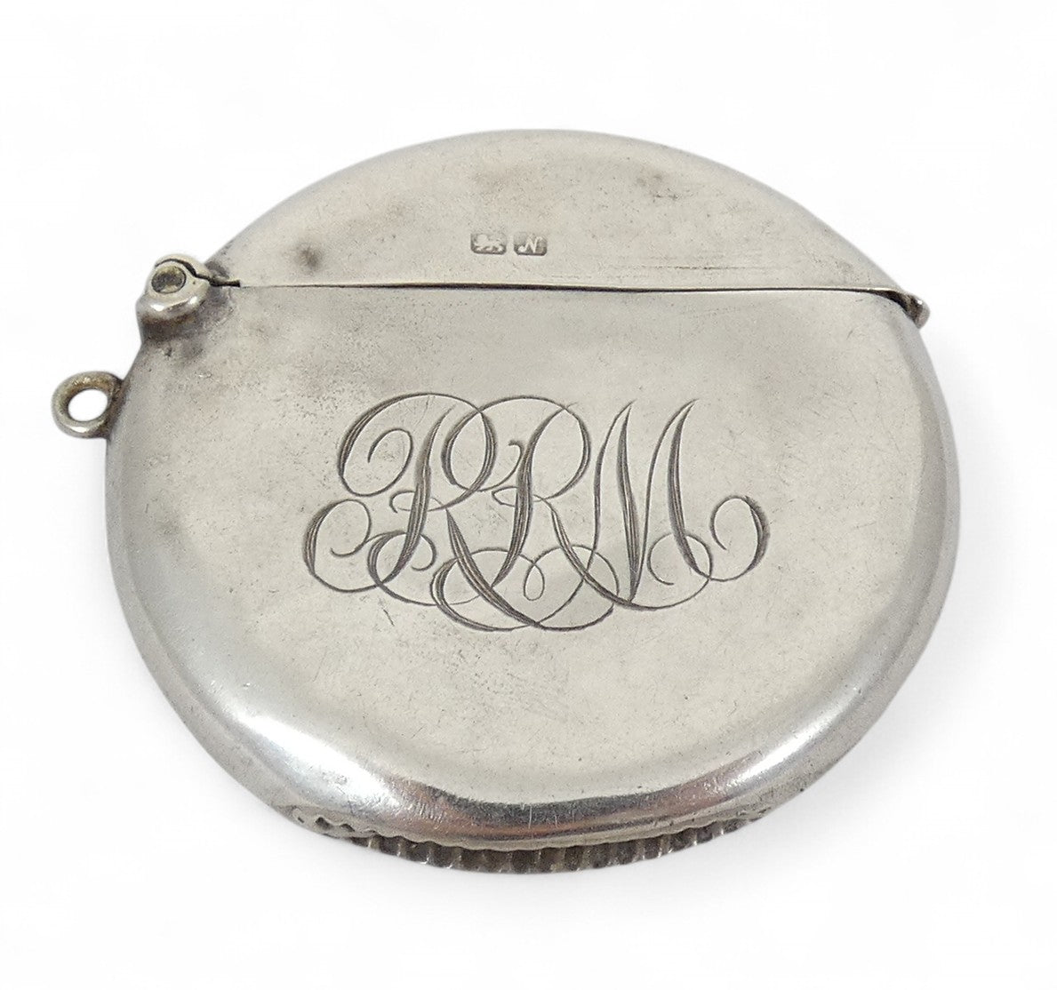 Antique Edwardian 1913 Sterling Silver Match Safe Vesta Case Round Circular Moon