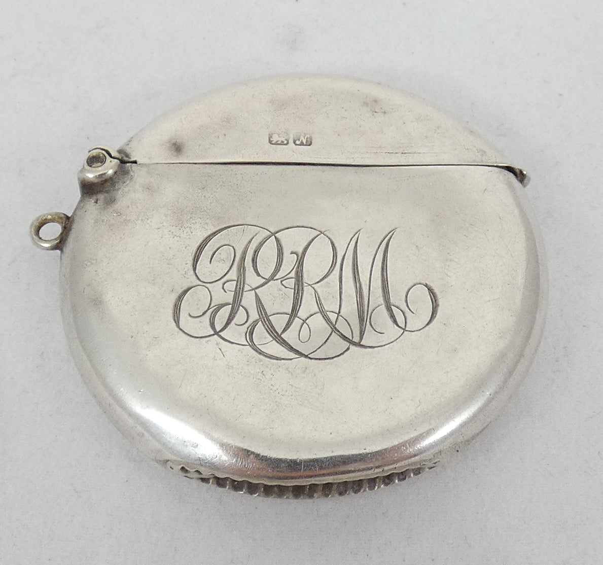 Antique Edwardian 1913 Sterling Silver Match Safe Vesta Case Round Circular Moon