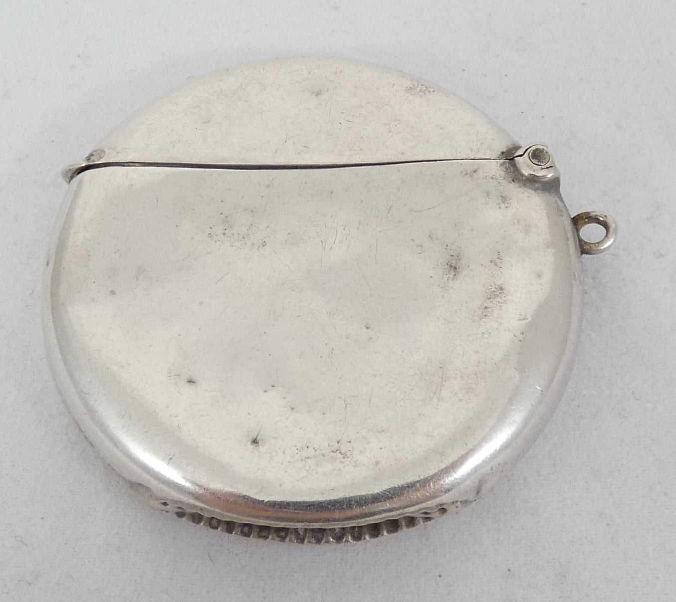 Antique Edwardian 1913 Sterling Silver Match Safe Vesta Case Round Circular Moon