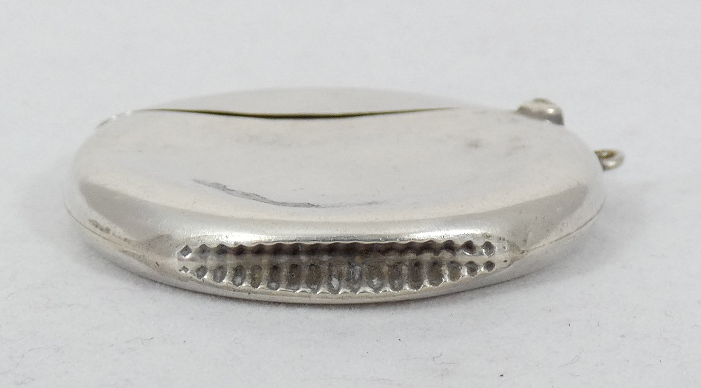 Antique Edwardian 1913 Sterling Silver Match Safe Vesta Case Round Circular Moon
