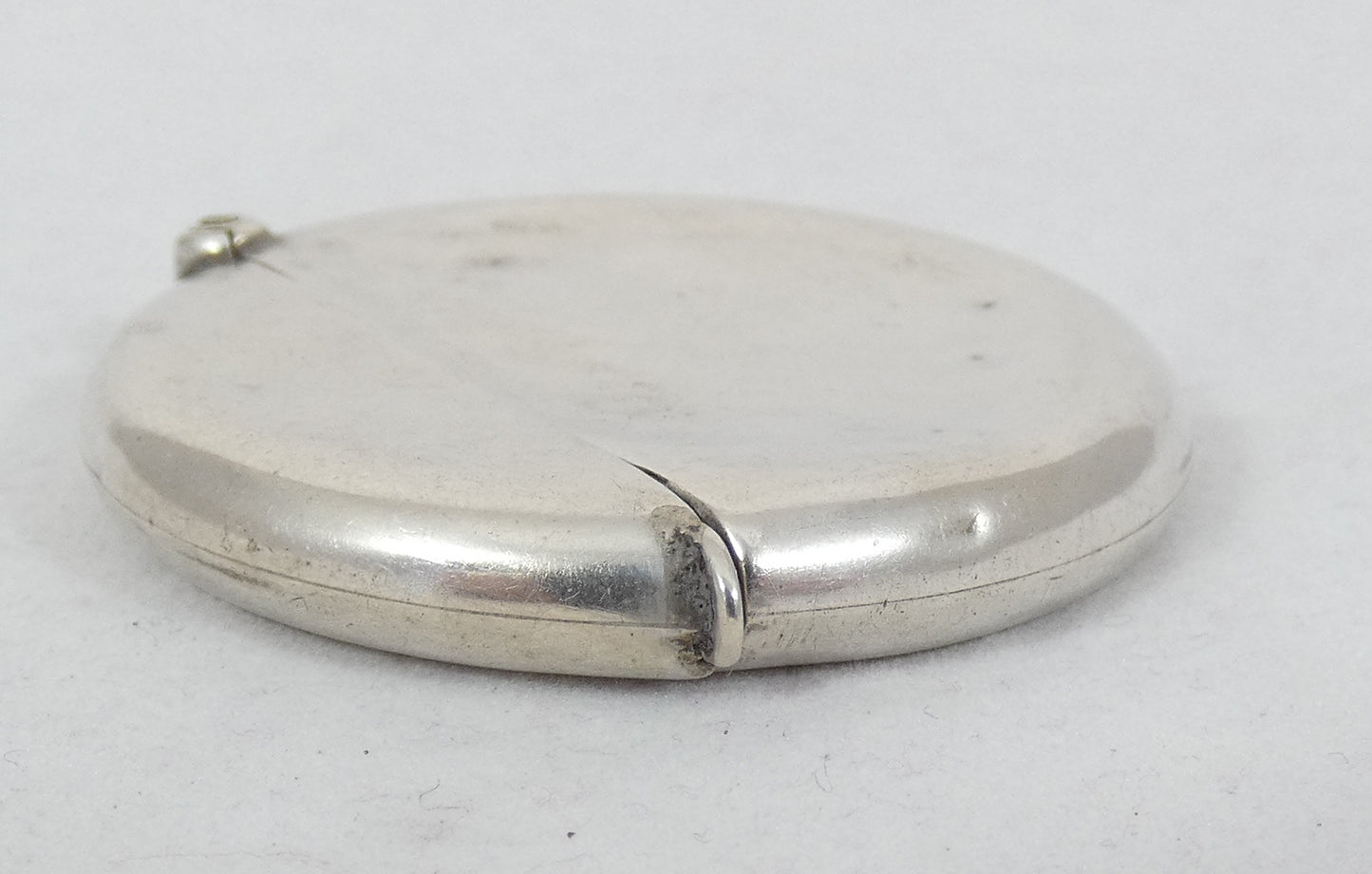 Antique Edwardian 1913 Sterling Silver Match Safe Vesta Case Round Circular Moon
