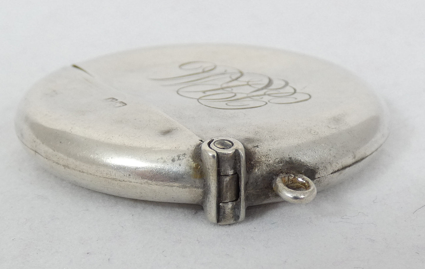 Antique Edwardian 1913 Sterling Silver Match Safe Vesta Case Round Circular Moon