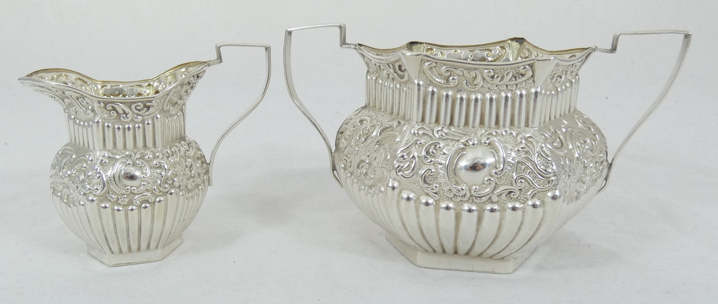 Antique Edwardian 1904 Sterling Silver 2pc Sugar Bowl Milk Jug Creamer Tea Set