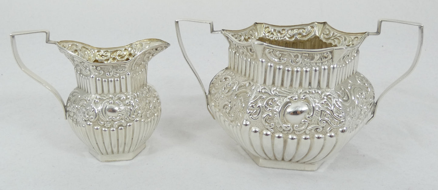Antique Edwardian 1904 Sterling Silver 2pc Sugar Bowl Milk Jug Creamer Tea Set