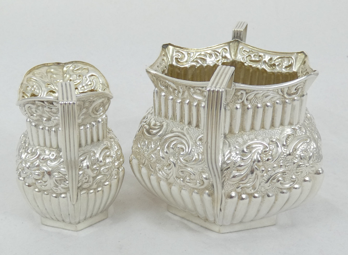 Antique Edwardian 1904 Sterling Silver 2pc Sugar Bowl Milk Jug Creamer Tea Set