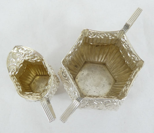Antique Edwardian 1904 Sterling Silver 2pc Sugar Bowl Milk Jug Creamer Tea Set