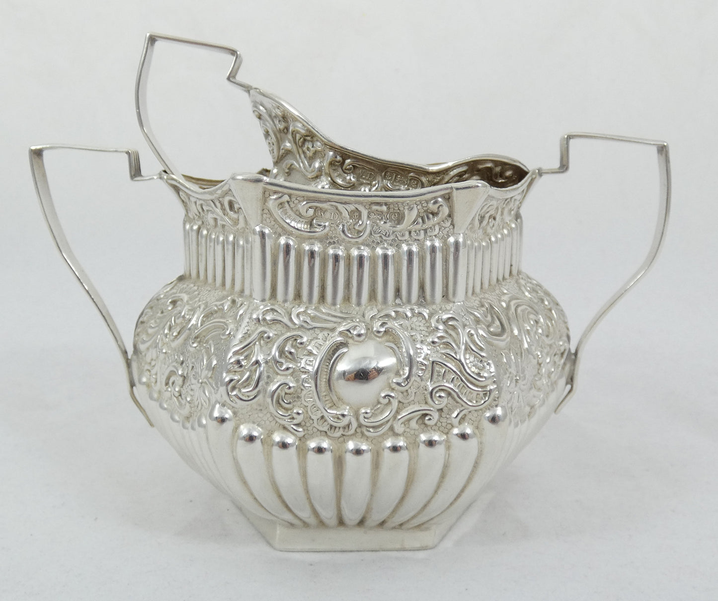 Antique Edwardian 1904 Sterling Silver 2pc Sugar Bowl Milk Jug Creamer Tea Set