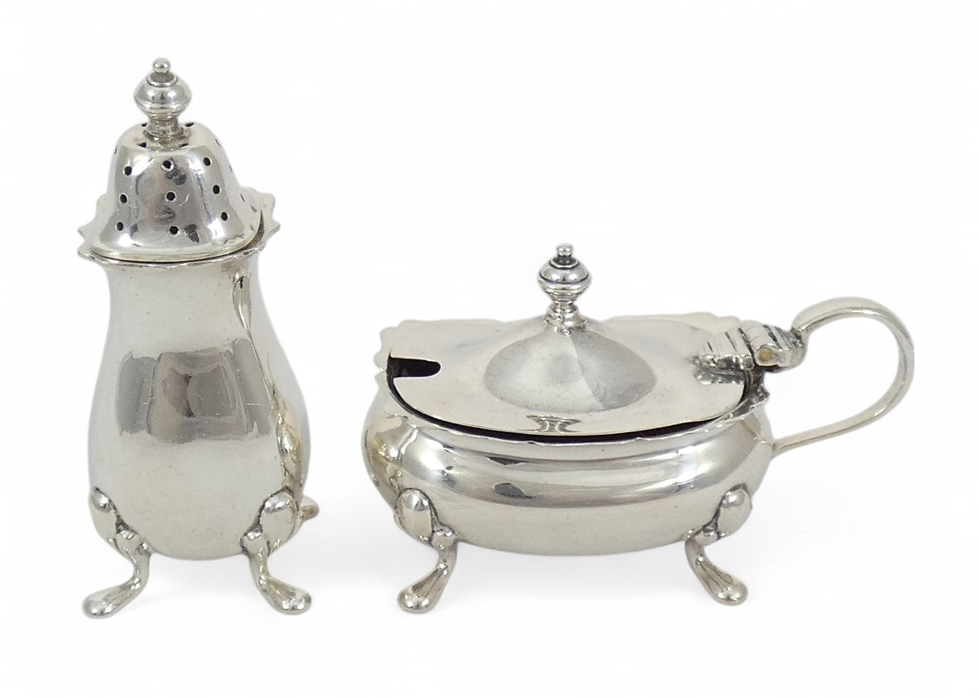 Antique Vintage 1949 Sterling Silver Cruet Set Pepper Pot Mustard Salt Cellar