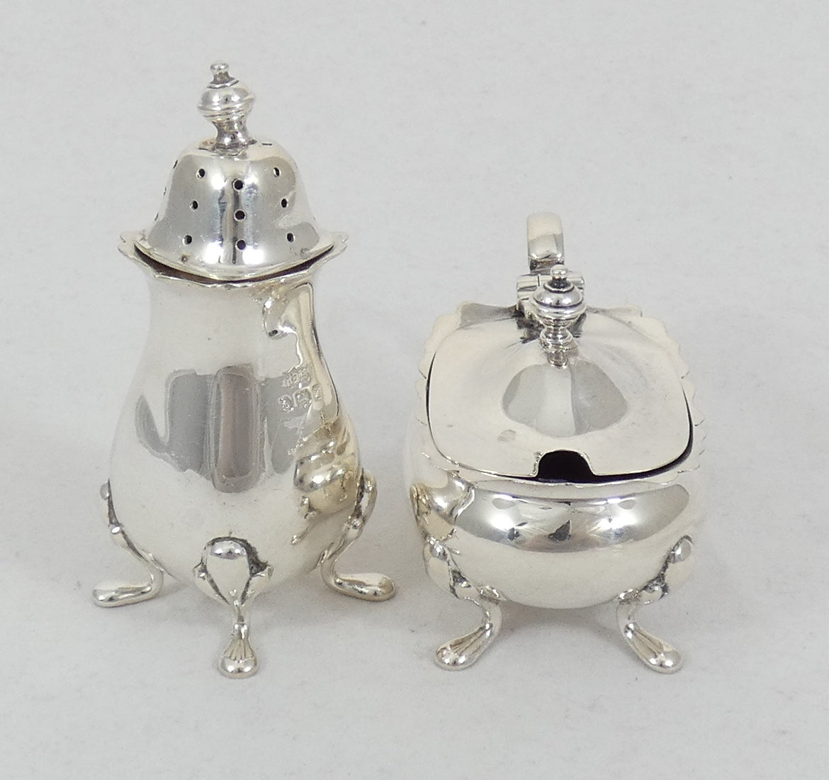 Antique Vintage 1949 Sterling Silver Cruet Set Pepper Pot Mustard Salt Cellar