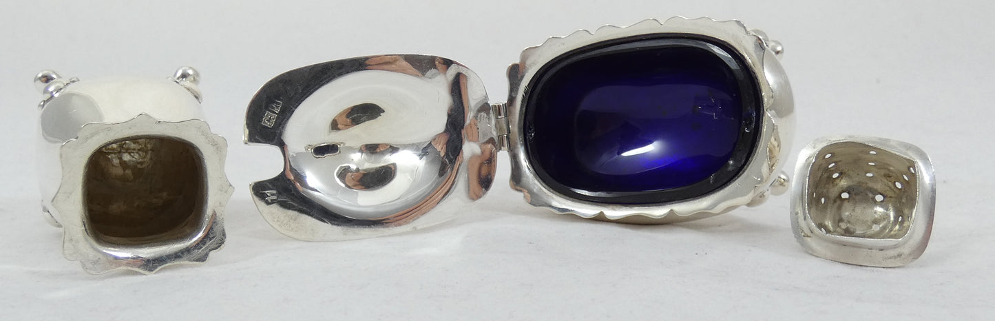 Antique Vintage 1949 Sterling Silver Cruet Set Pepper Pot Mustard Salt Cellar