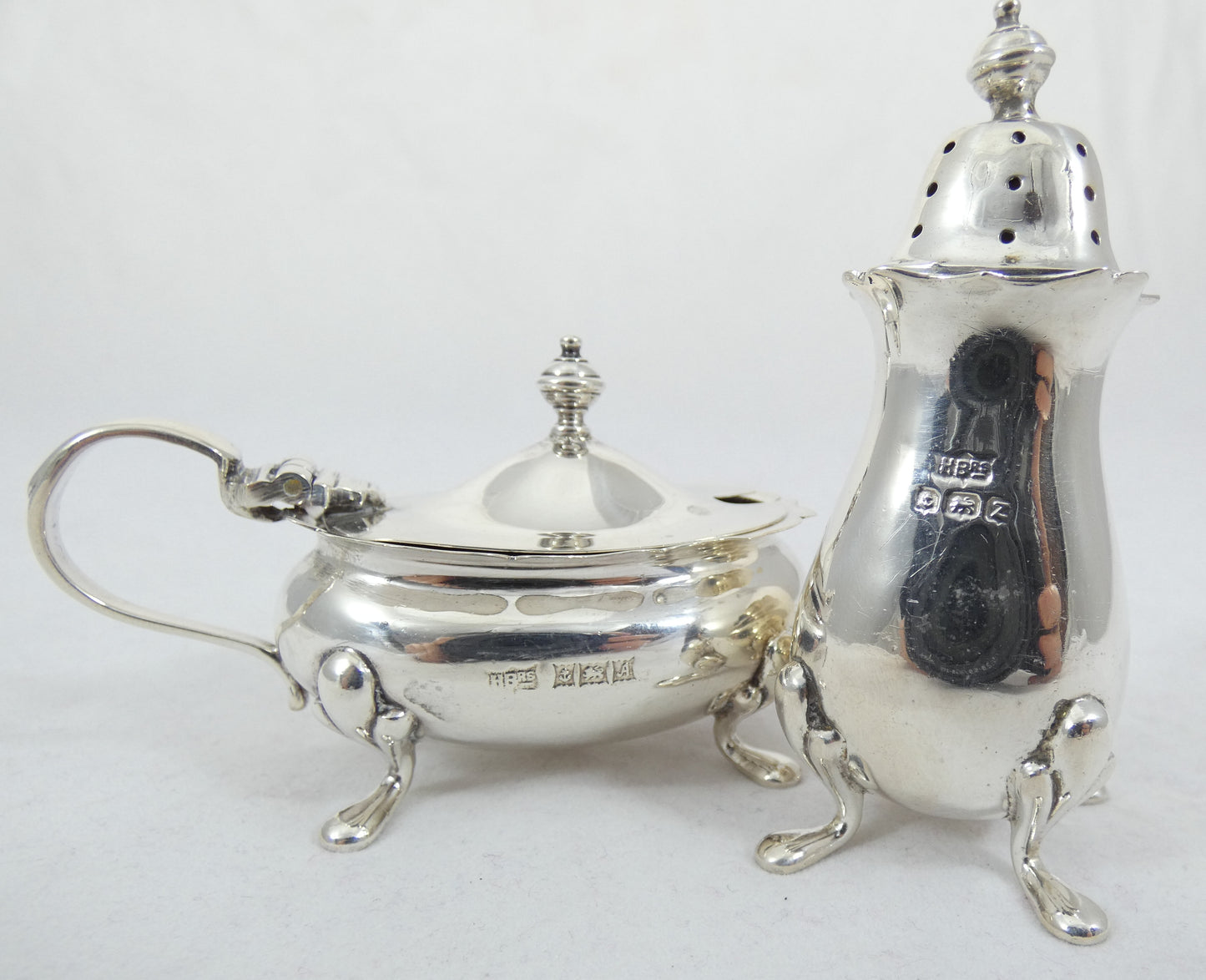 Antique Vintage 1949 Sterling Silver Cruet Set Pepper Pot Mustard Salt Cellar