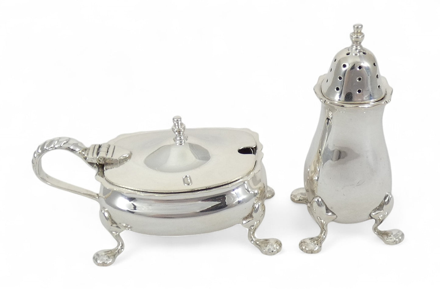 Vintage Australian 2pc Sterling Silver Cruet Set Pepper Pot Mustard Salt Cellar