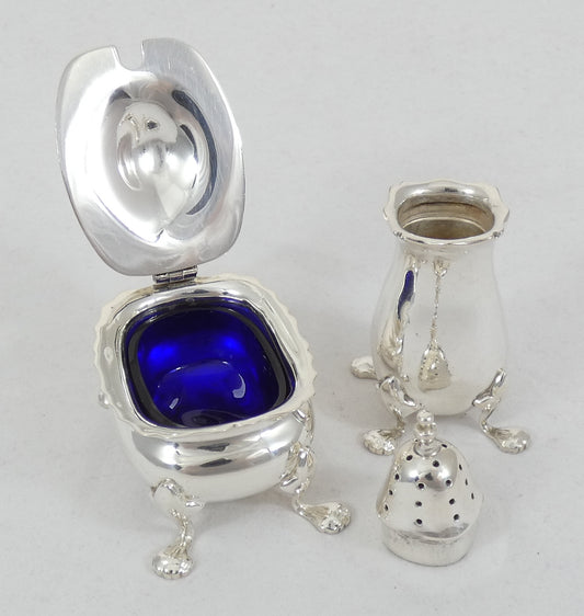Vintage Australian 2pc Sterling Silver Cruet Set Pepper Pot Mustard Salt Cellar