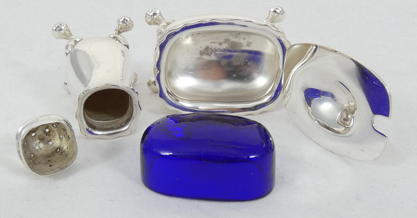 Vintage Australian 2pc Sterling Silver Cruet Set Pepper Pot Mustard Salt Cellar