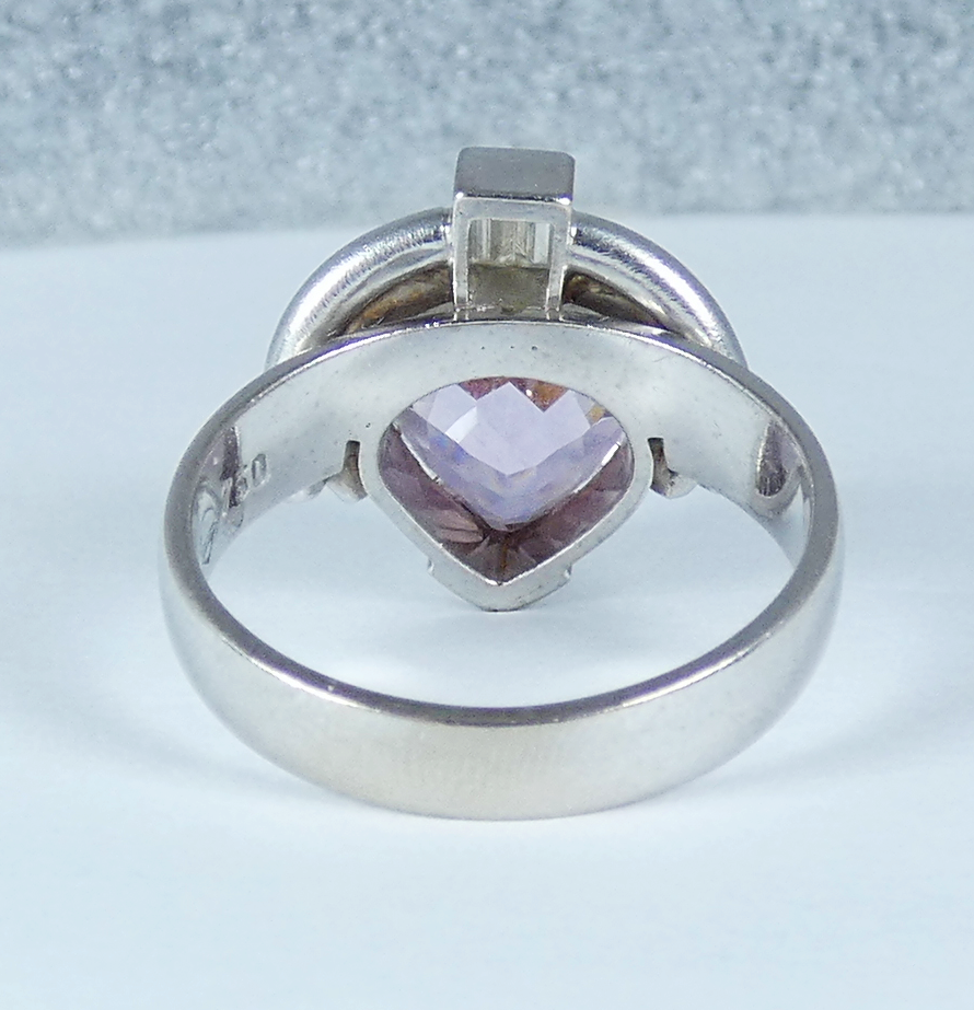 Vintage Heavy Solid 18ct White Gold Pink Kunzite & Diamond Dress Ring 9.5 S 60