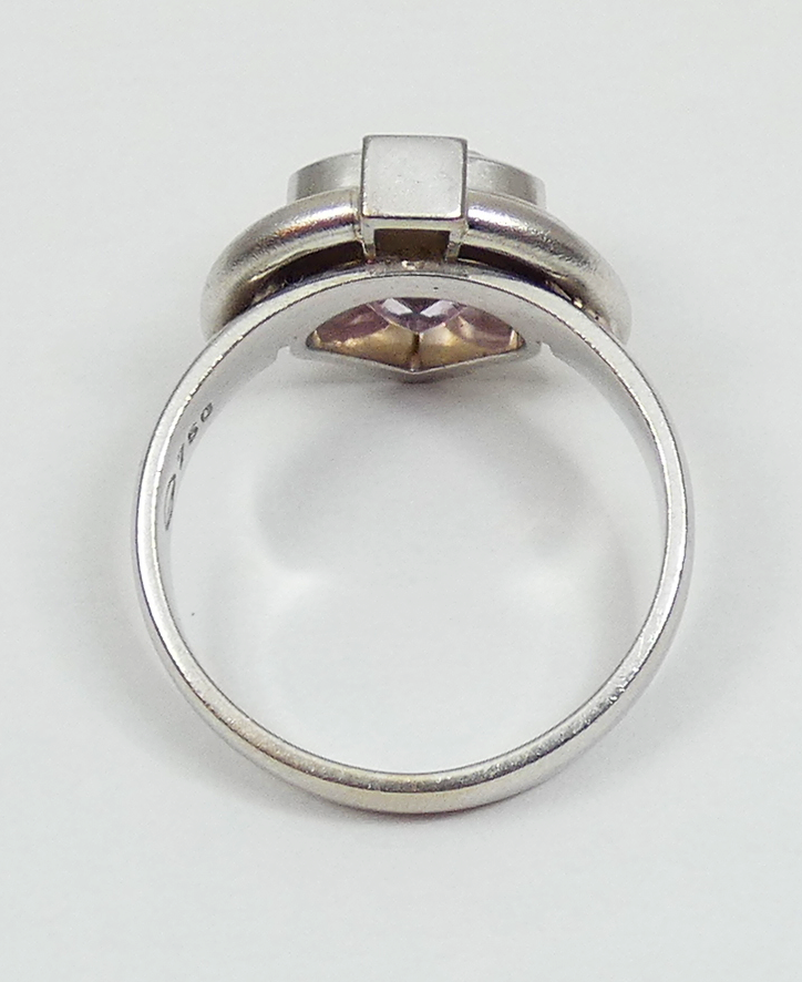 Vintage Heavy Solid 18ct White Gold Pink Kunzite & Diamond Dress Ring 9.5 S 60