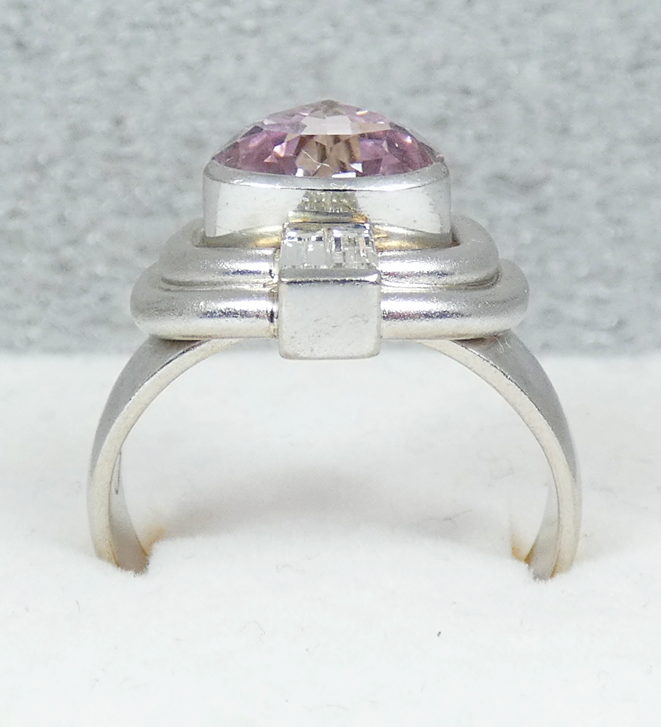 Vintage Heavy Solid 18ct White Gold Pink Kunzite & Diamond Dress Ring 9.5 S 60