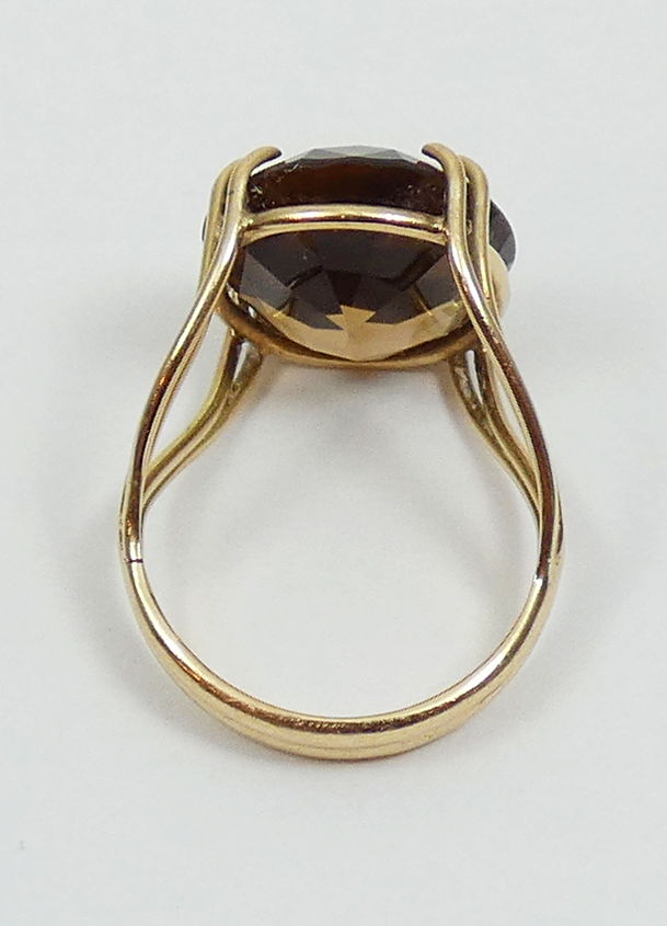 Vintage Solid 9ct Yellow Gold 16mm Smoky Quartz Cocktail Dress Ring Size 6 L 51