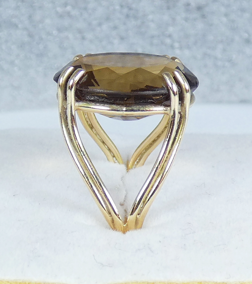 Vintage Solid 9ct Yellow Gold 16mm Smoky Quartz Cocktail Dress Ring Size 6 L 51