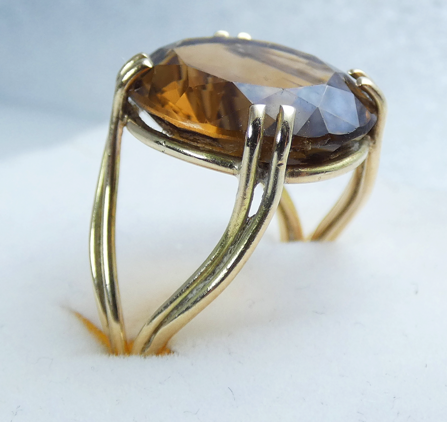 Vintage Solid 9ct Yellow Gold 16mm Smoky Quartz Cocktail Dress Ring Size 6 L 51