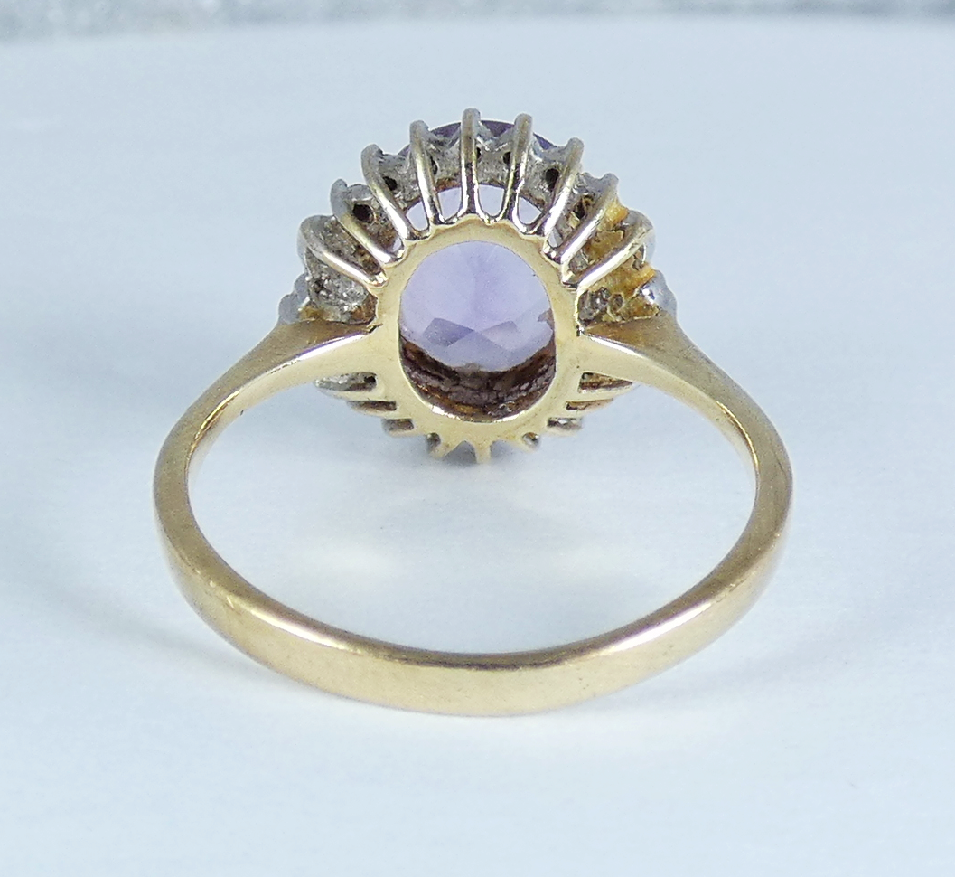Vintage Solid 9ct Yellow Gold Amethyst Diamond Cluster Dress Ring Size 6.5 M 52