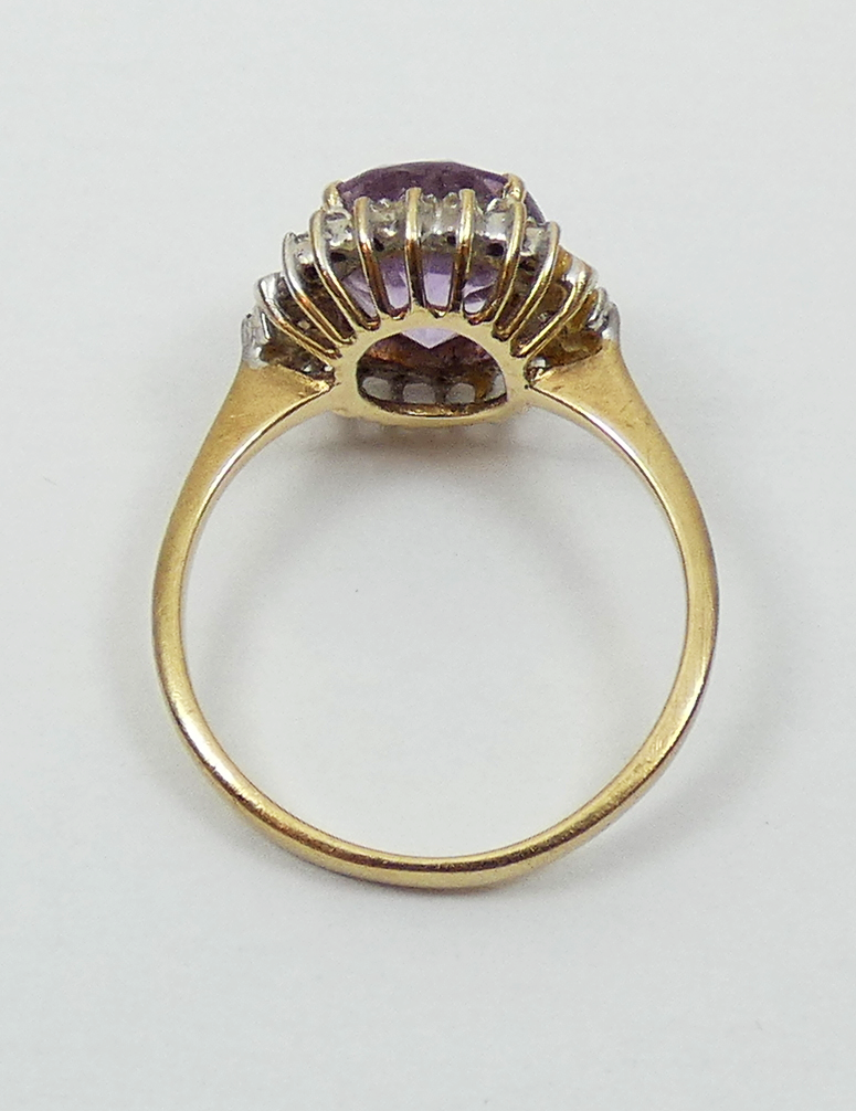 Vintage Solid 9ct Yellow Gold Amethyst Diamond Cluster Dress Ring Size 6.5 M 52