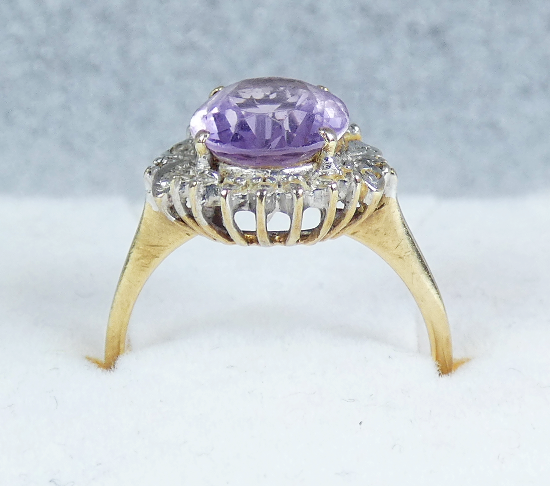 Vintage Solid 9ct Yellow Gold Amethyst Diamond Cluster Dress Ring Size 6.5 M 52