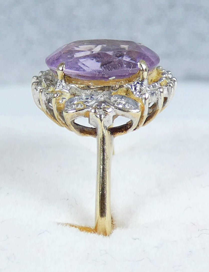 Vintage Solid 9ct Yellow Gold Amethyst Diamond Cluster Dress Ring Size 6.5 M 52