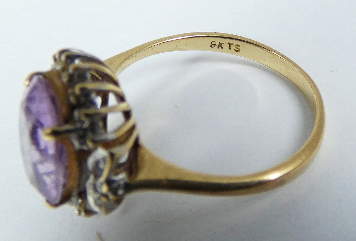 Vintage Solid 9ct Yellow Gold Amethyst Diamond Cluster Dress Ring Size 6.5 M 52