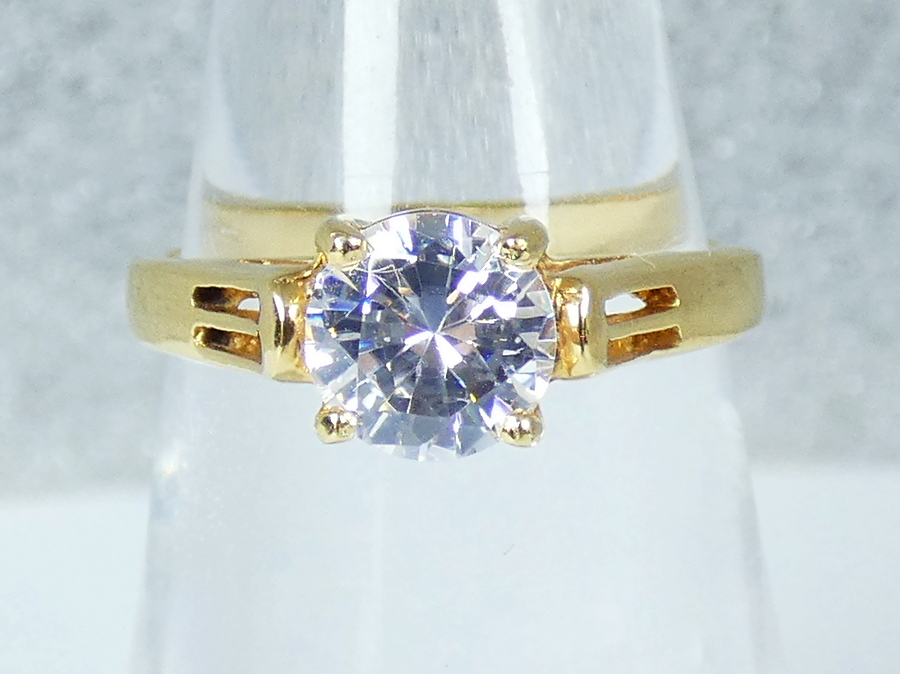 Modern Solid 9ct Yellow Gold 6.5mm CZ Solitaire Engagement Ring Size 6 L 51 375