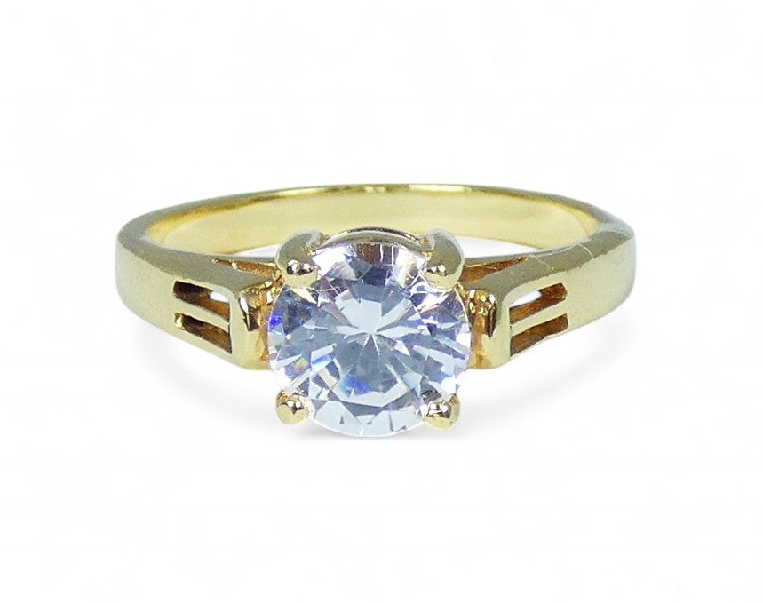 Modern Solid 9ct Yellow Gold 6.5mm CZ Solitaire Engagement Ring Size 6 L 51 375