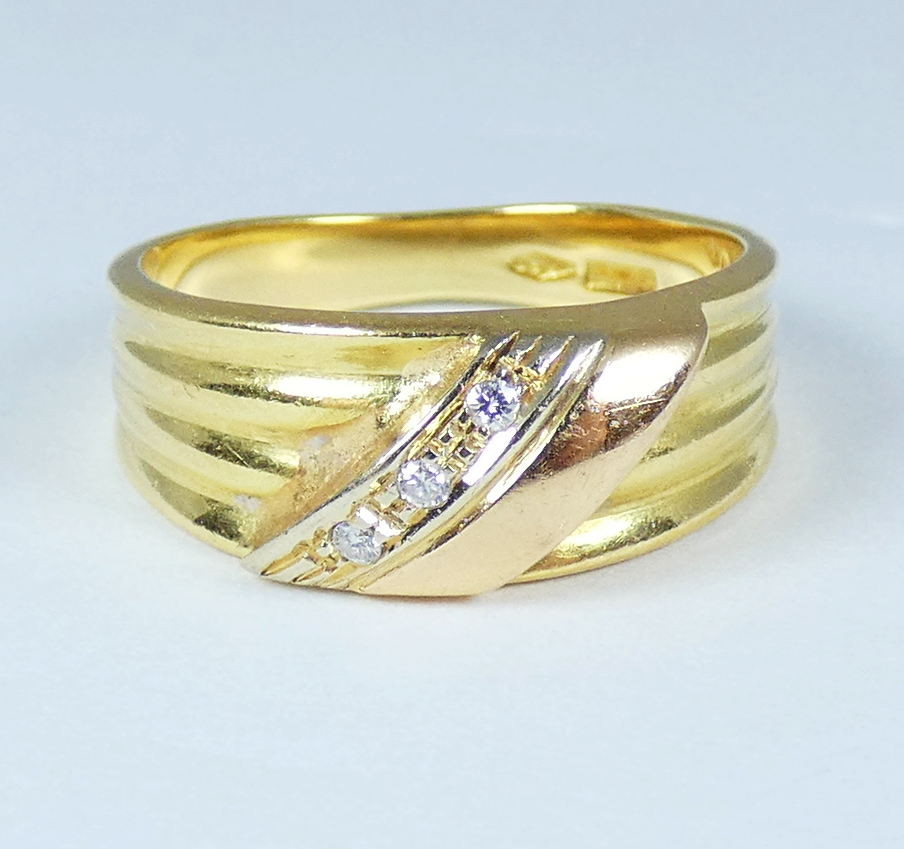 Vintage Italian Solid 18ct Yellow Gold & Diamond Dress Band Ring Size 6 L 51 750
