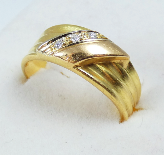 Vintage Italian Solid 18ct Yellow Gold & Diamond Dress Band Ring Size 6 L 51 750