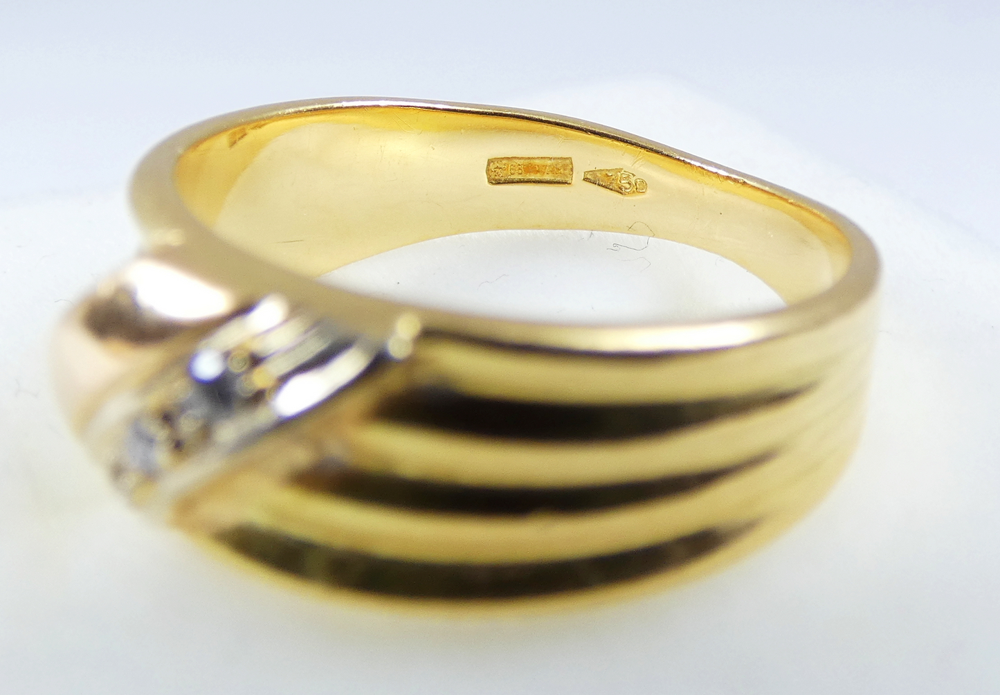 Vintage Italian Solid 18ct Yellow Gold & Diamond Dress Band Ring Size 6 L 51 750